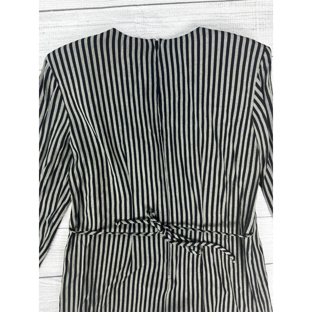 TR Bentley Vintage Striped Layered Look Dress Black Grey Gold Button 128H